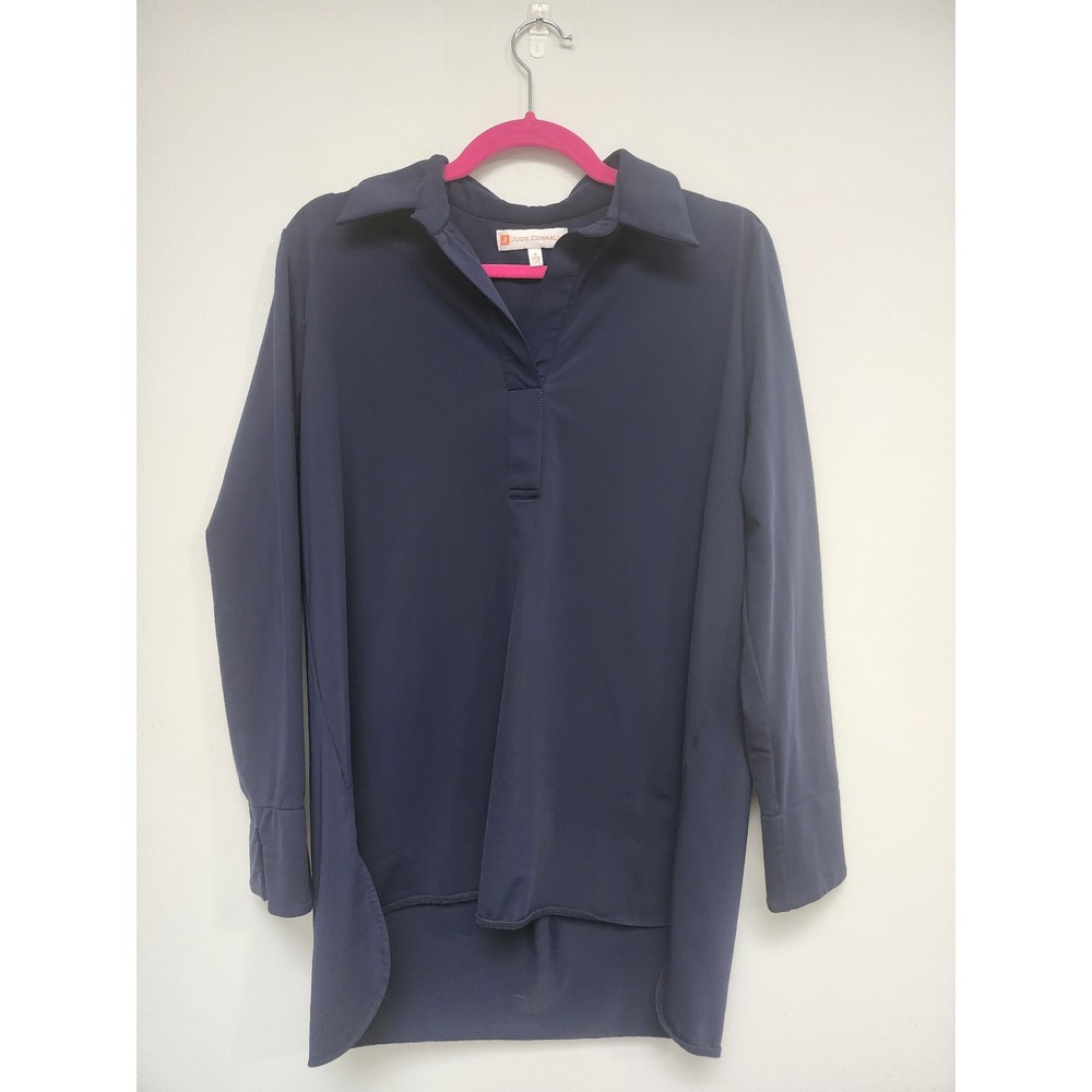 Jude Connally Navy Blue Split Neck Long Sleeve Tunic Top Style 301192 Size M